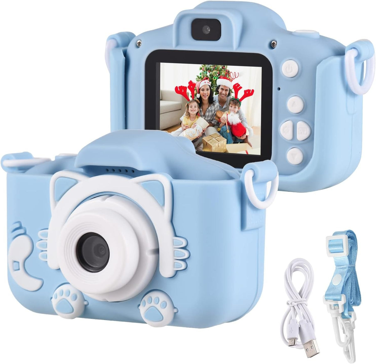 Cámara para Niños con Correa 1080P 2,0 Pulgadas Azul Gato