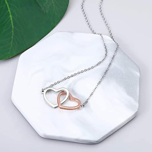 Collar de doble anillo de corazón bicolor