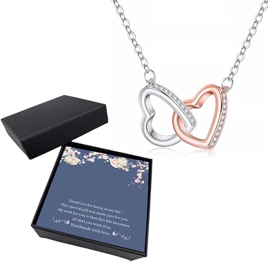 Collar de doble anillo de corazón bicolor