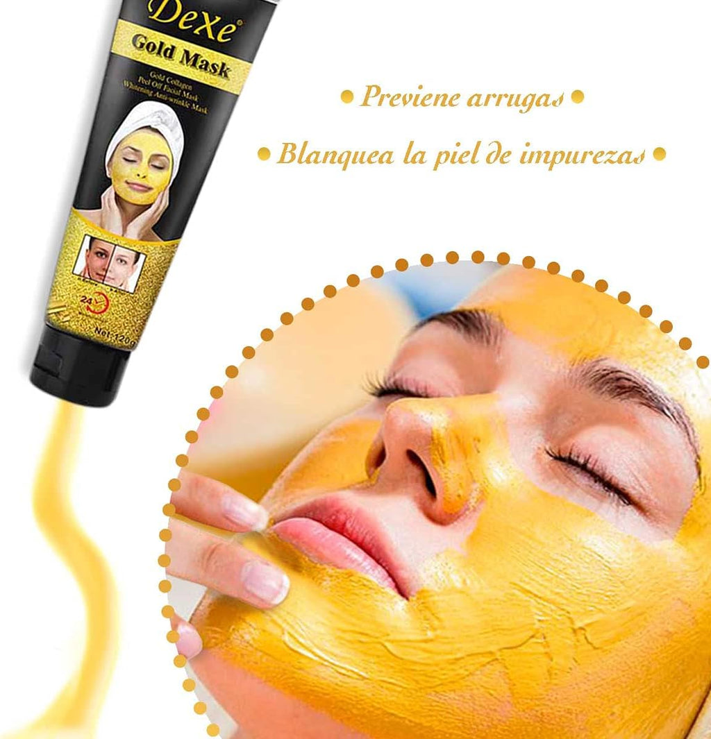 Mascarilla Facial de Oro y Colágeno - Efecto Iluminador, Anti edad e Hidratación 24 Horas