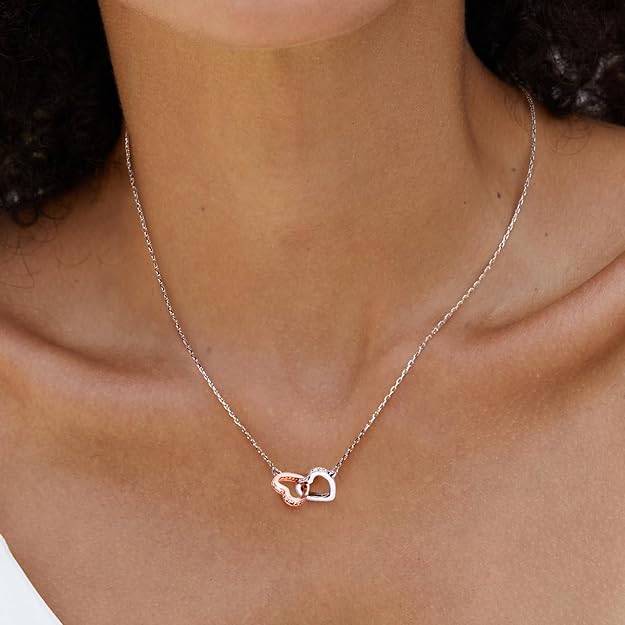 Collar de doble anillo de corazón bicolor