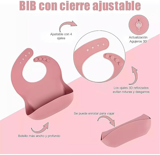 Set vajilla de silicona para bebe rosa
