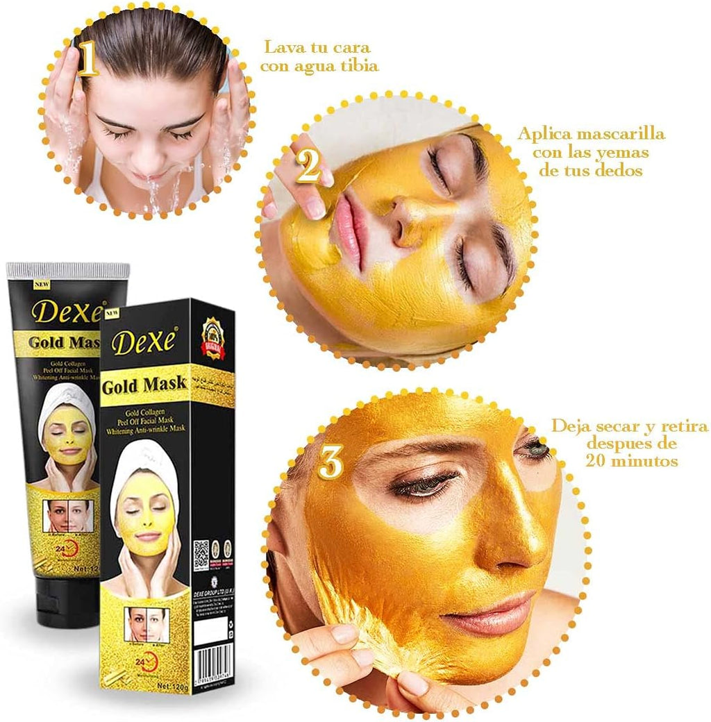 Mascarilla Facial de Oro y Colágeno - Efecto Iluminador, Anti edad e Hidratación 24 Horas