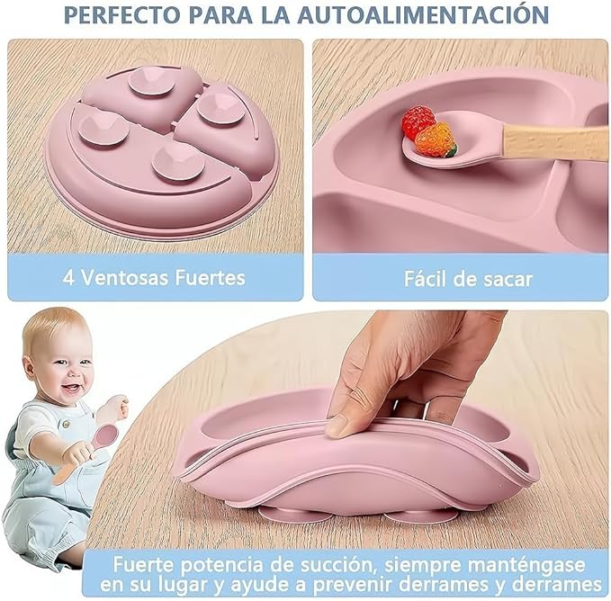 Set vajilla de silicona para bebe rosa