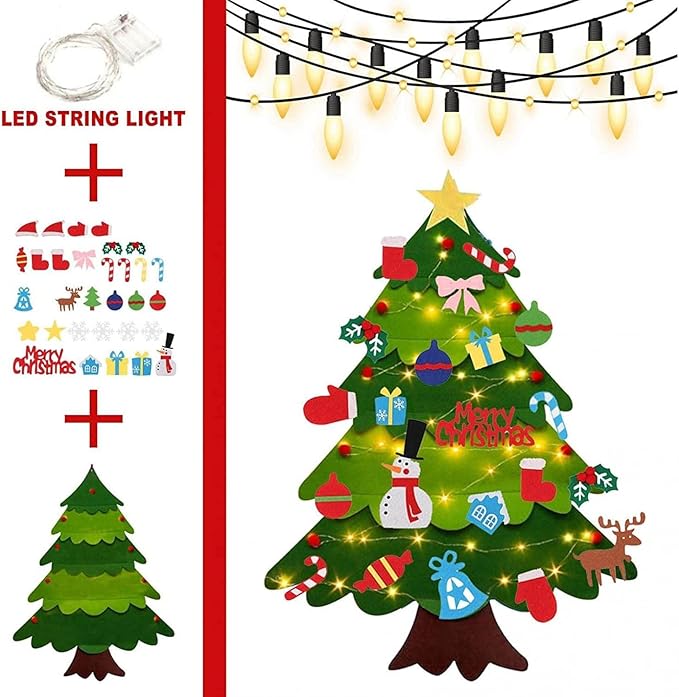 Árbol de Navidad de Fieltro con 25 Adornos y Luces