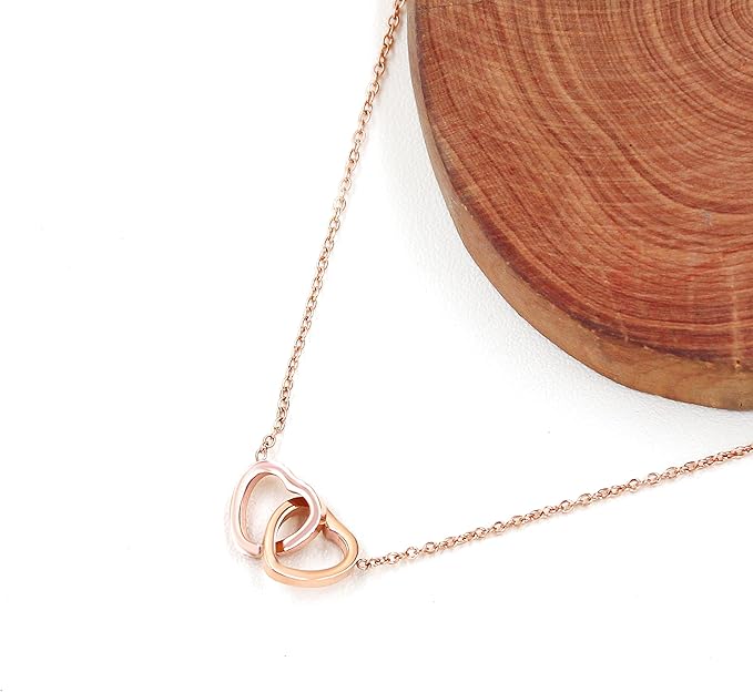 Collar de doble anillo de corazón oro rosado