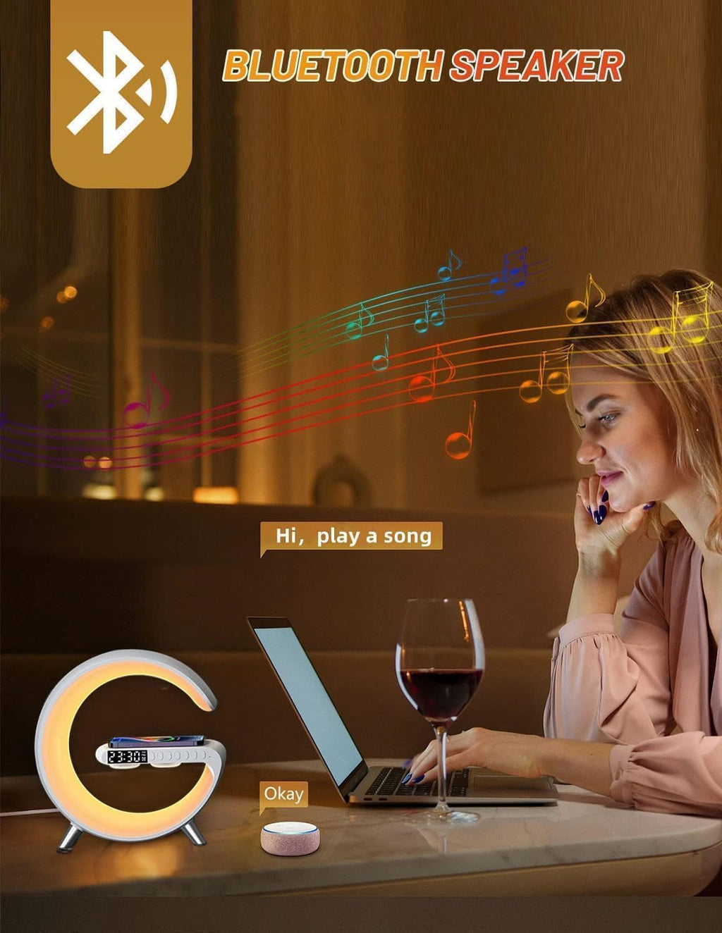 Mini altavoz Bluetooth 3 en 1 con cargador inalámbrico y lámpara LED