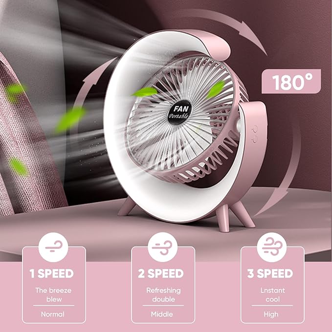 Ventilador de Mesa Portátil Blanco con Luz RGB