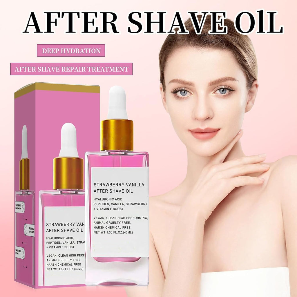 Aceite calmante after shave con fragancia de fresa y vainilla