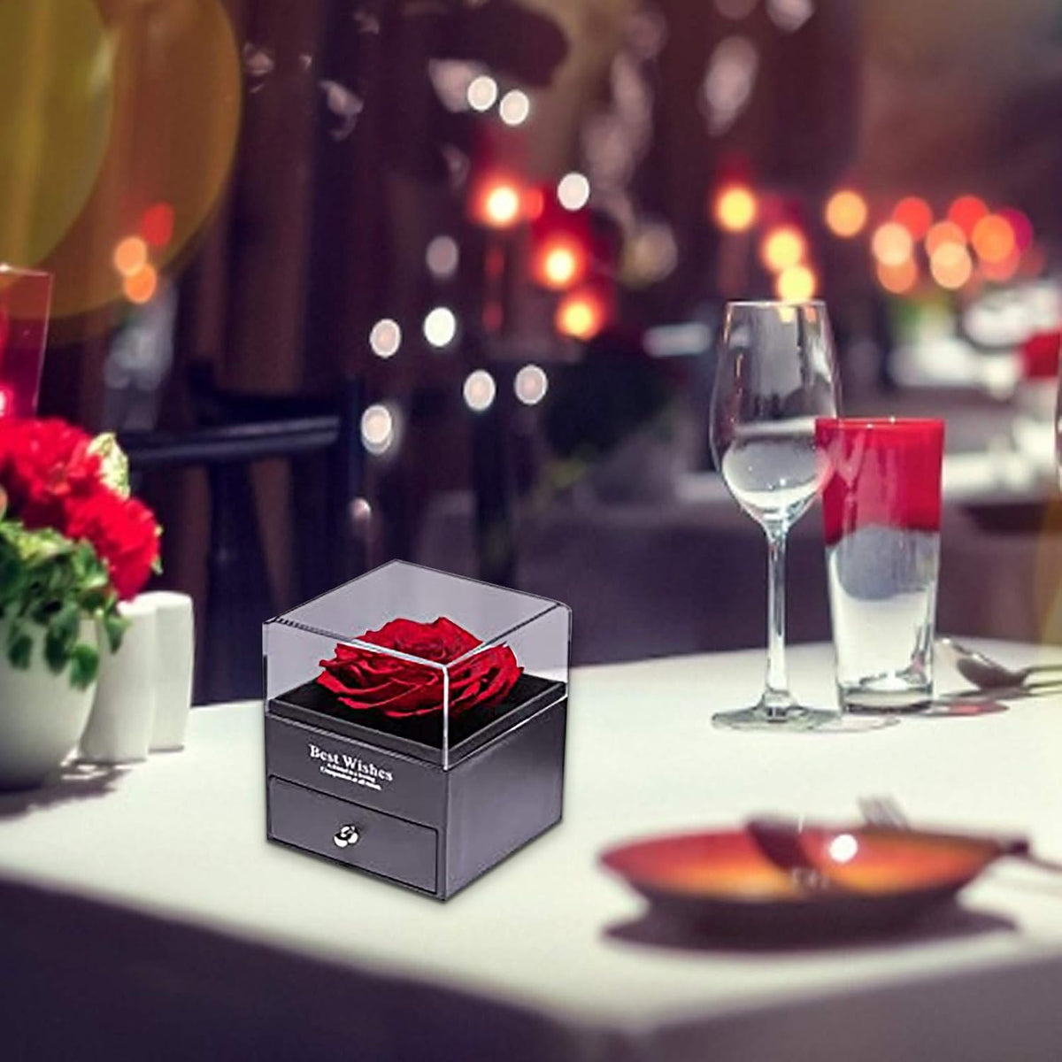 Caja de joyería de rosa eterna