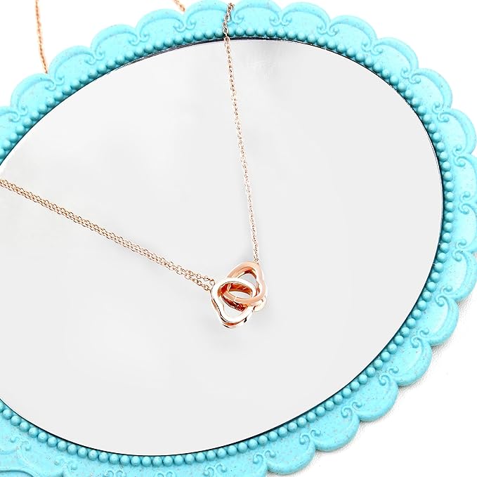 Collar de doble anillo de corazón oro rosado