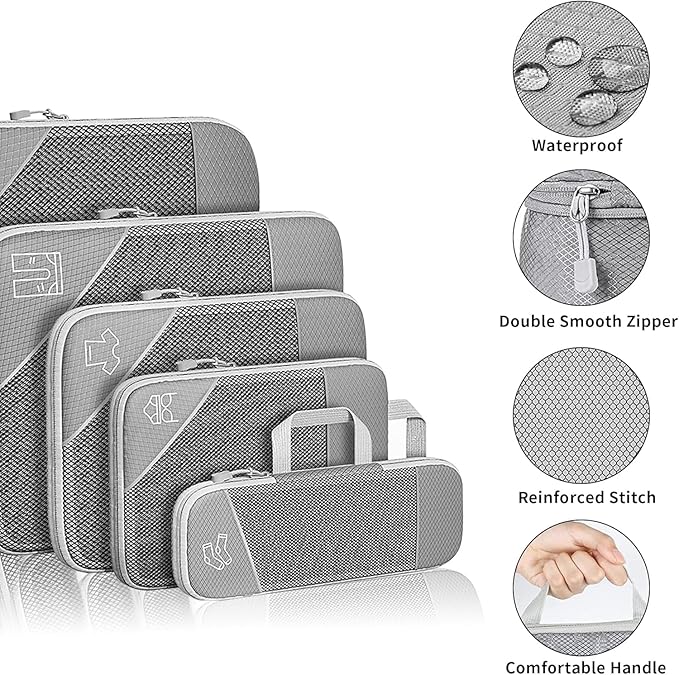 Set de 5 bolsas organizadoras de compresión para maleta