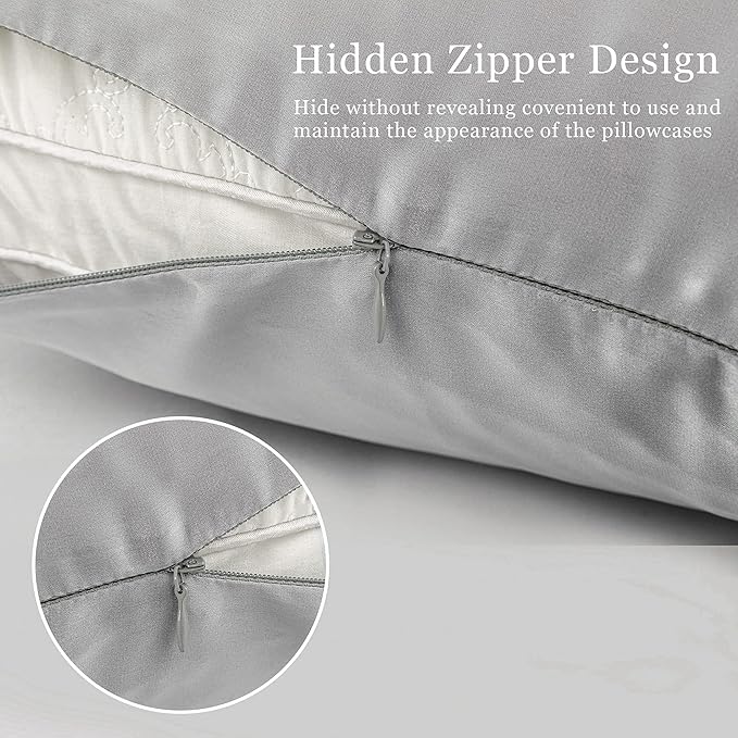 Funda de almohada satén gris para modelo