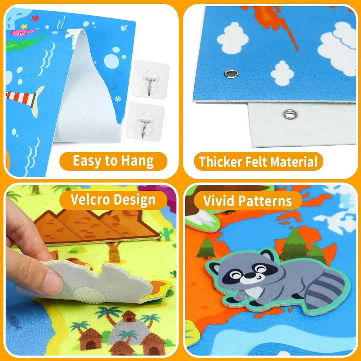 Juego educativo interactivo de mapa mundial en fieltro para niños – 45 piezas