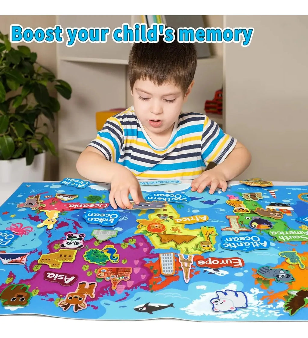 Juego educativo interactivo de mapa mundial en fieltro para niños – 45 piezas