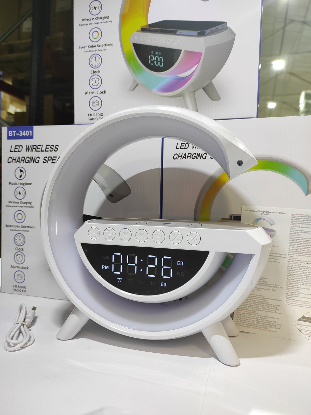Altavoz Bluetooth G - Cargador inalámbrico + Lámpara LED + Reloj despertador