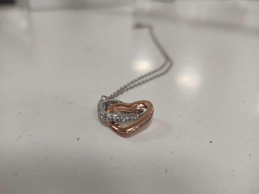 Collar de doble anillo de corazón bicolor
