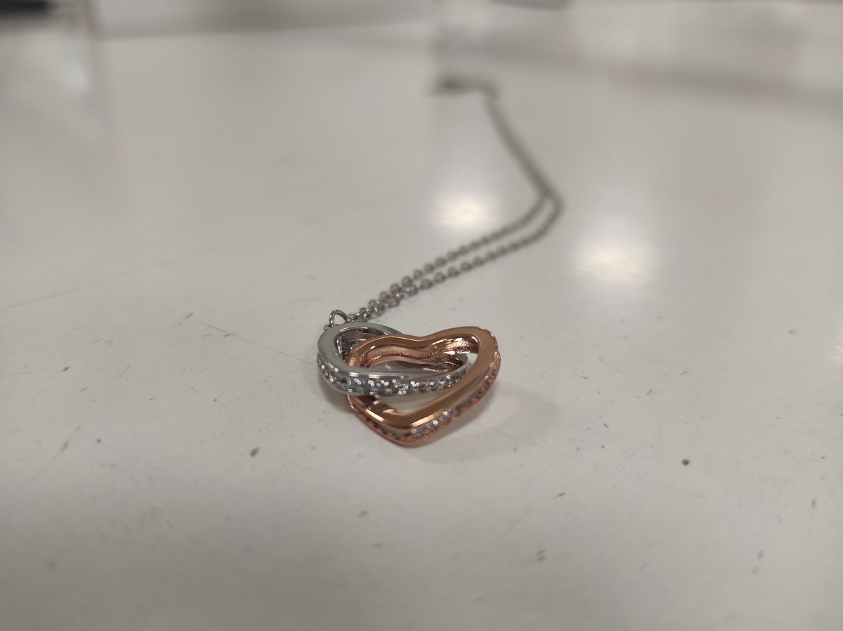 Collar de doble anillo de corazón bicolor
