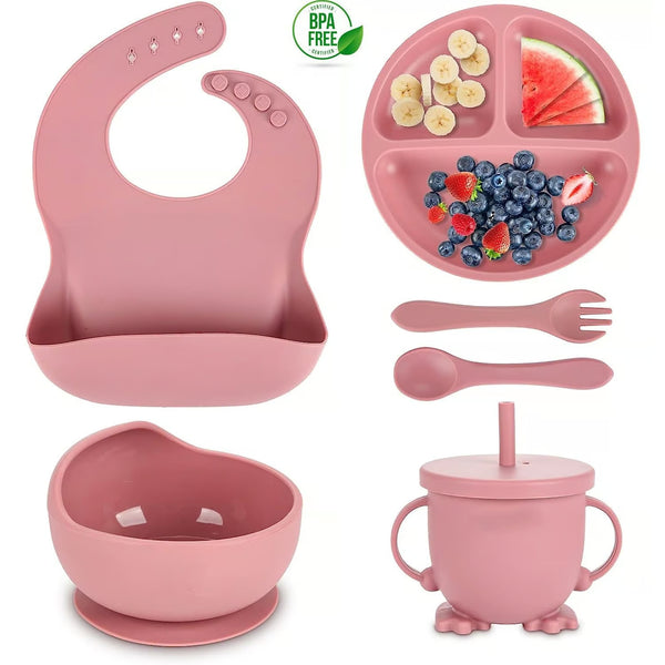 Set vajilla de silicona para bebe rosa