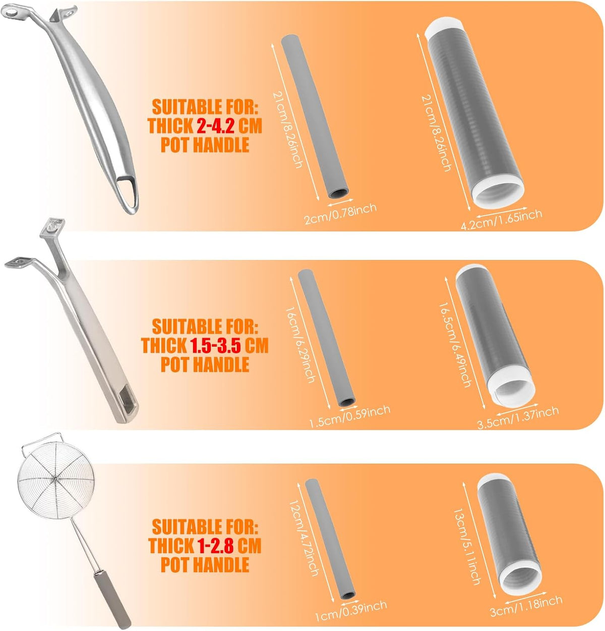 Pack 3 fundas de silicona para mango de olla con aislamiento térmico