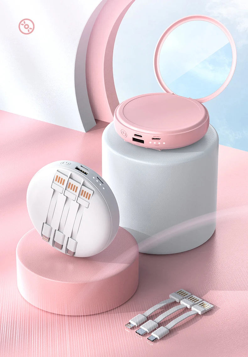 Espejo portátil led blanco powerbank con calentador