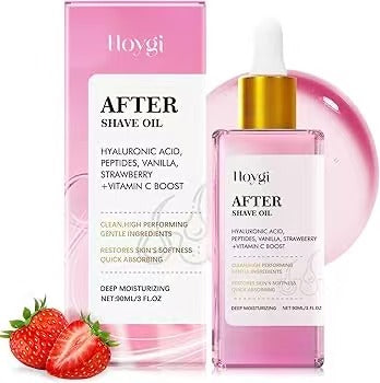 Aceite calmante after shave con fragancia de fresa y vainilla