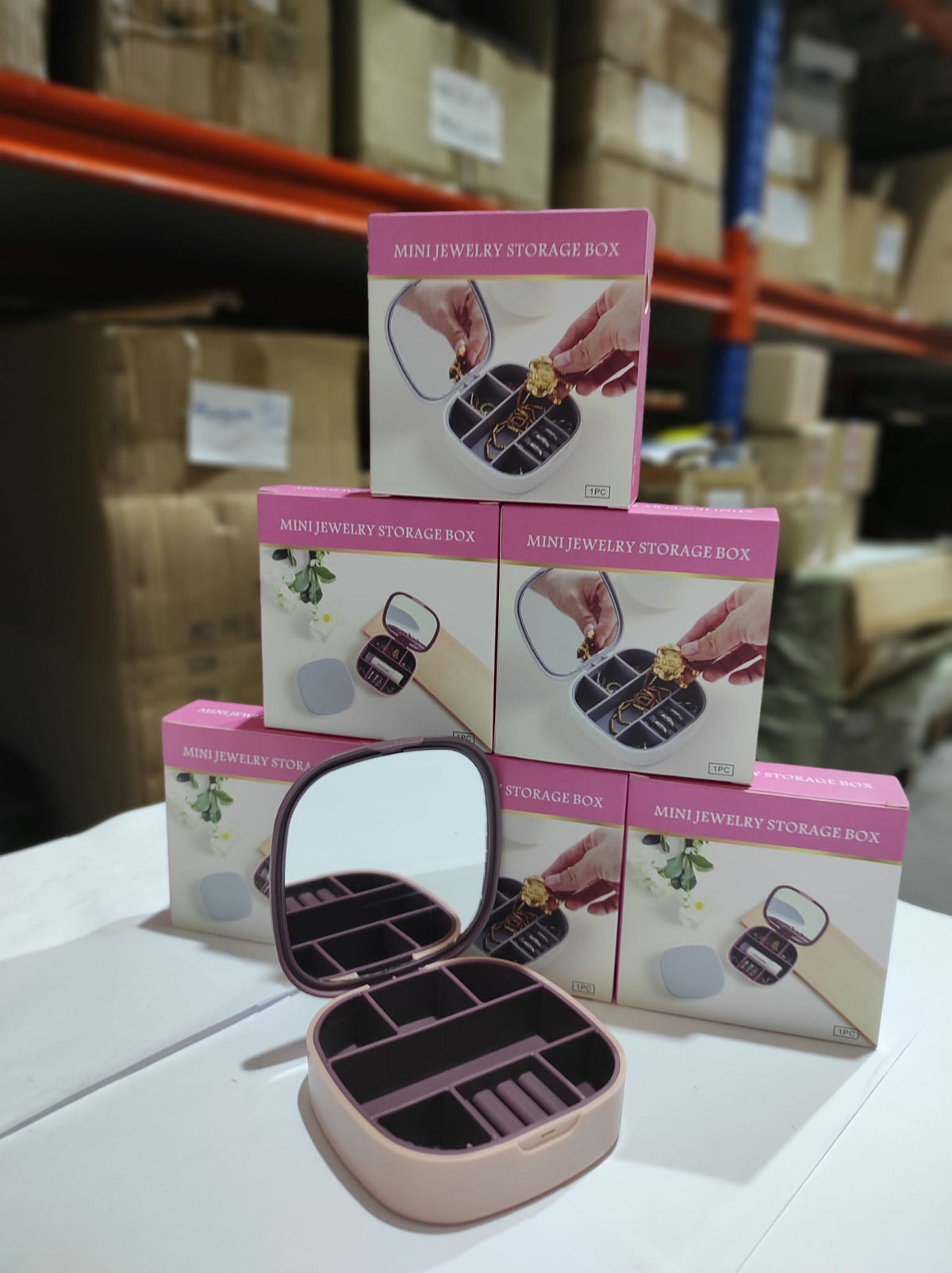 Mini joyero con espejo de viaje ( rosa , blanco )
