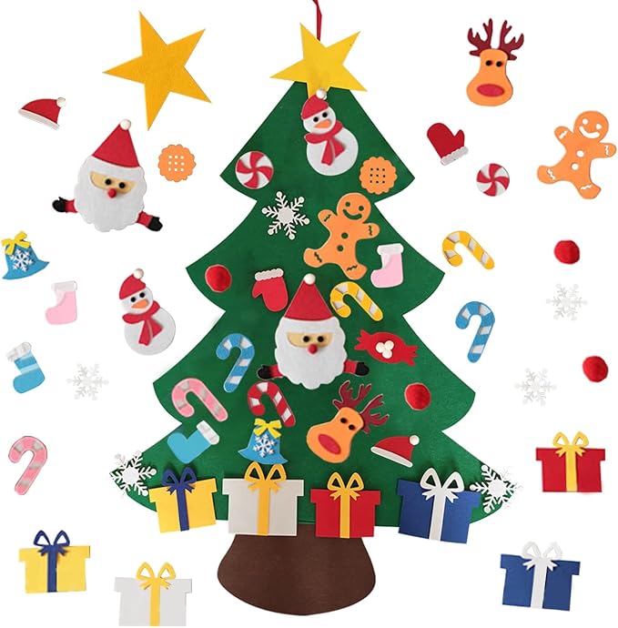 Árbol de Navidad de Fieltro con 25 Adornos y Luces