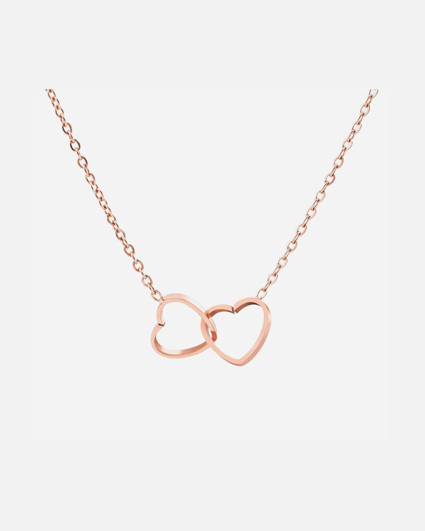 Collar de doble anillo de corazón oro rosado