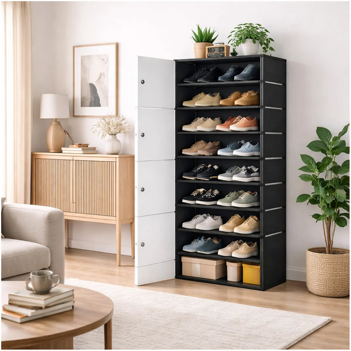 Zapatero de plástico de 8 niveles con puerta