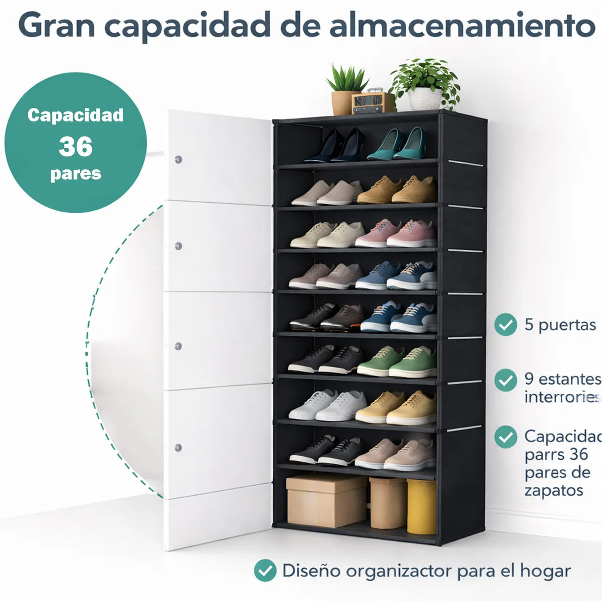 Zapatero de plástico de 8 niveles con puerta
